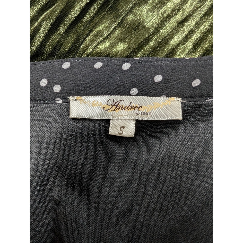 André Sz S Winter Dress Black Polka Dot Embroidered Trim V Neck Tiered Midi - Picture 4 of 4